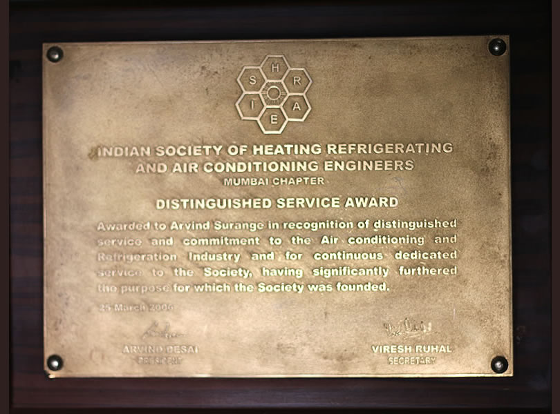 Distinguished Service Award by ISHRAE